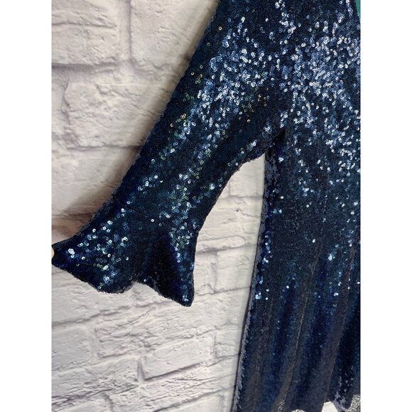 LULUS Women's Teal Blue Long Bell Sleeve Sequin Mini Dress Size Small - Picture 2 of 5